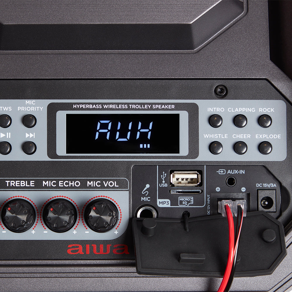 Coluna Trolley AIWA KBTUS608 | 80W RMS, Bluetooth 5.0, Karaoke