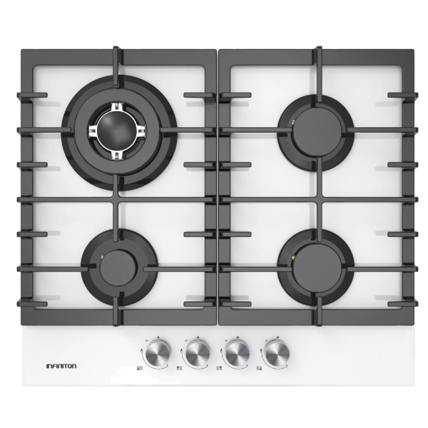 Placa a Gás INFINITON GG43BK | 60cm, 4 queimadores, cristal branco