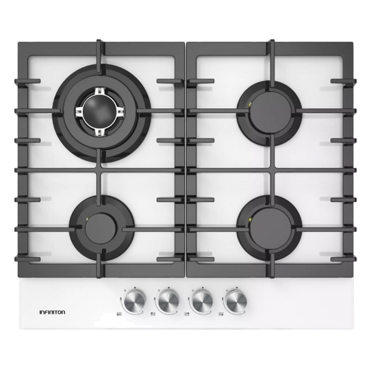 Placa a Gás INFINITON GG43BK | 60cm, 4 queimadores, cristal branco