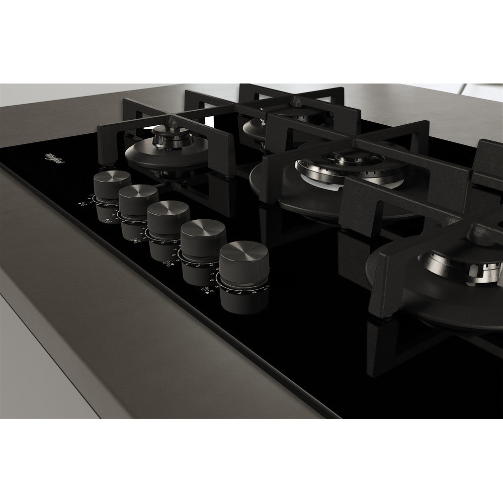 Placa a Gás Whirlpool GOWL728/NB | 5 zonas, 11300W, 73x51cm, Preto