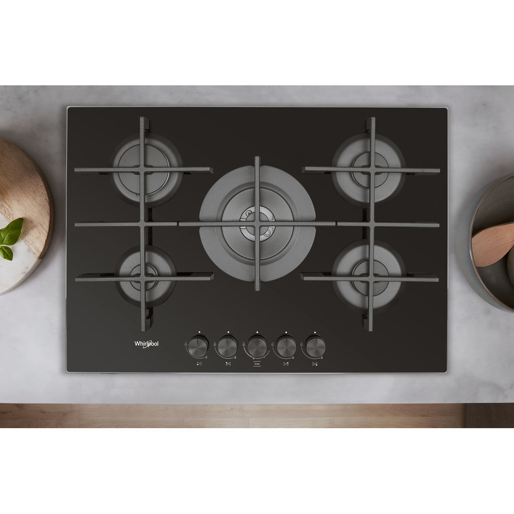 Placa a Gás Whirlpool GOWL728/NB | 5 zonas, 11300W, 73x51cm, Preto