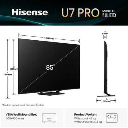 TV Hisense 85U7Q PRO | 85", Mini LED, 4K, VIDAA U9
