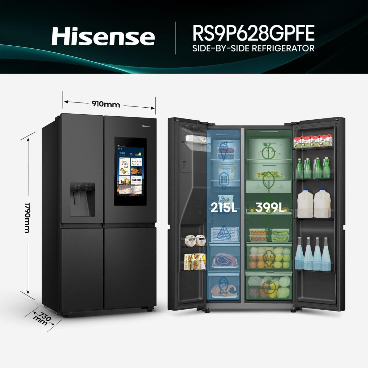 Frigorífico Americano Hisense RS9P628GPFE | 614L, Classe E, Preto