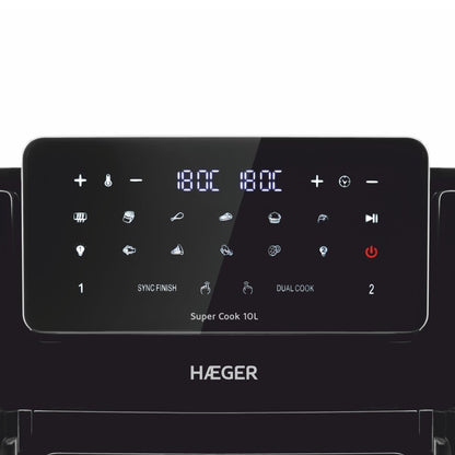 Fritadeira Digital Sem Óleo Haeger Super Cook 10L | 10 Programas, 2 Gavetas, 2600 W