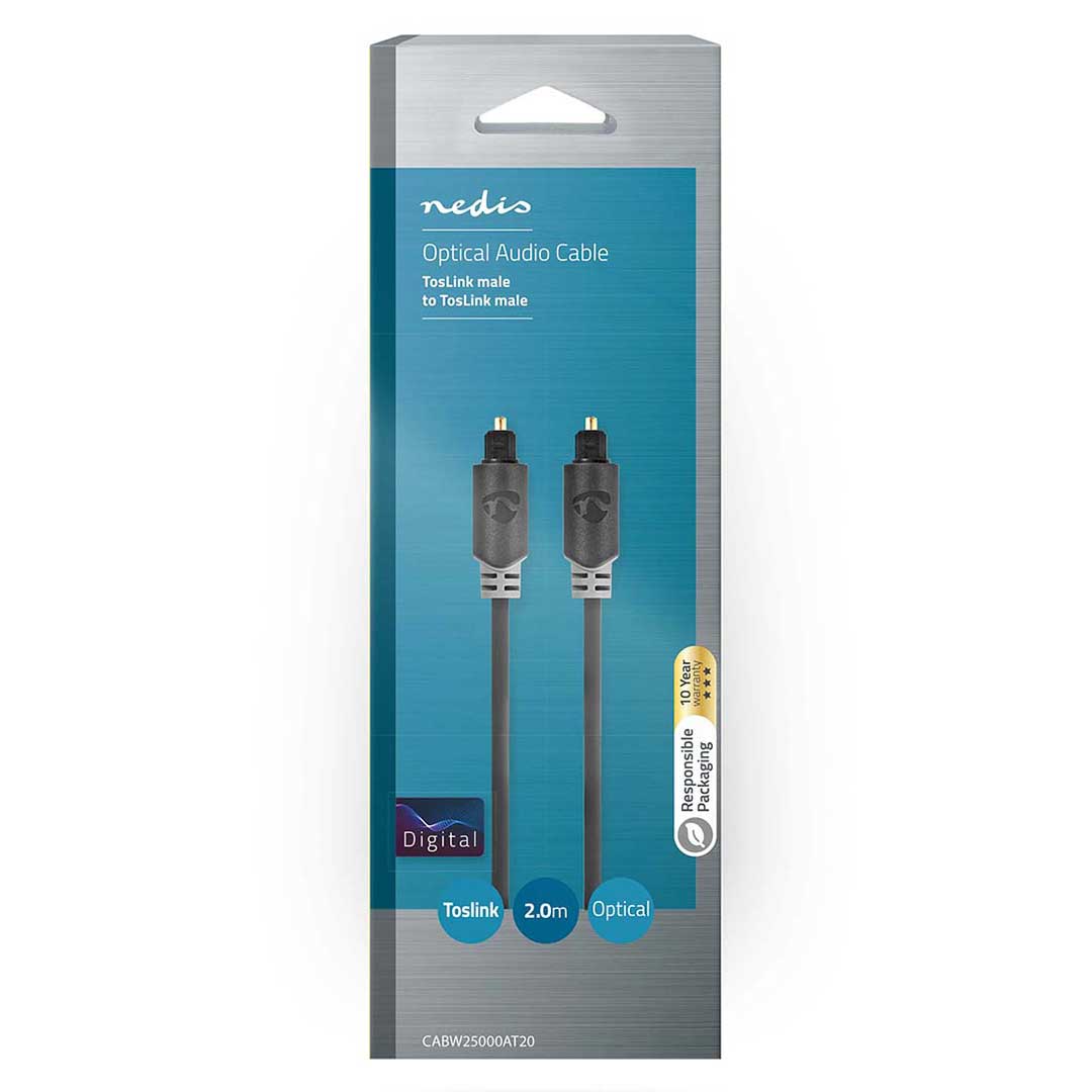 Cabo de Áudio Nedis CABW25000AT20 | Toslink, 2m, Fibra Óptica, PVC
