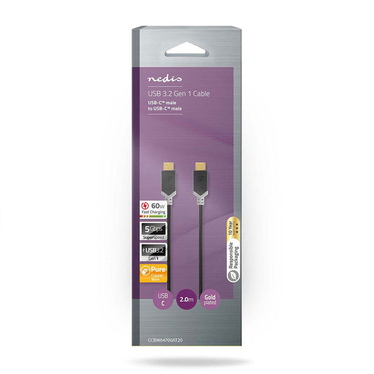 Cabo USB Nedis USB-C para USB-C 3.2 Gen 1 | 2m, 5Gbps, 4K@60Hz
