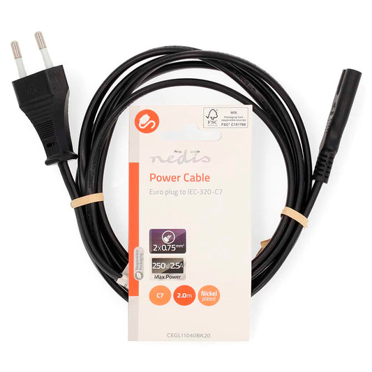 Cabo de Alimentação Nedis | IEC-320-C7, 2m, Preto