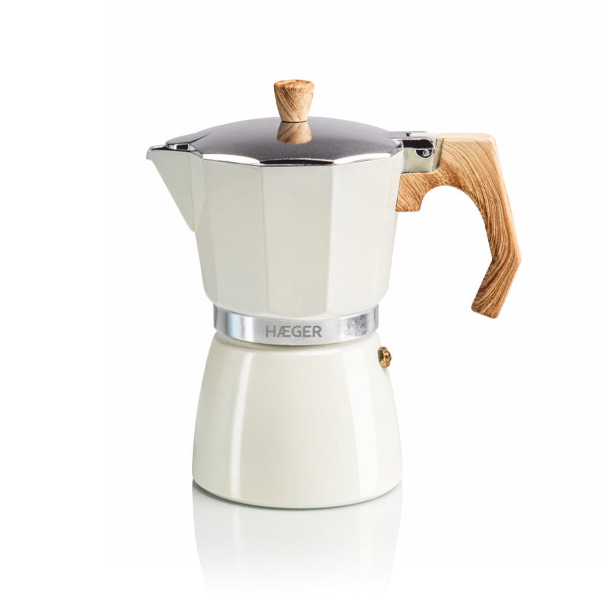 Cafeteira Haeger Moka Pot 6 Bege | Alumínio, 6 chávenas, Base com válvula de segurança