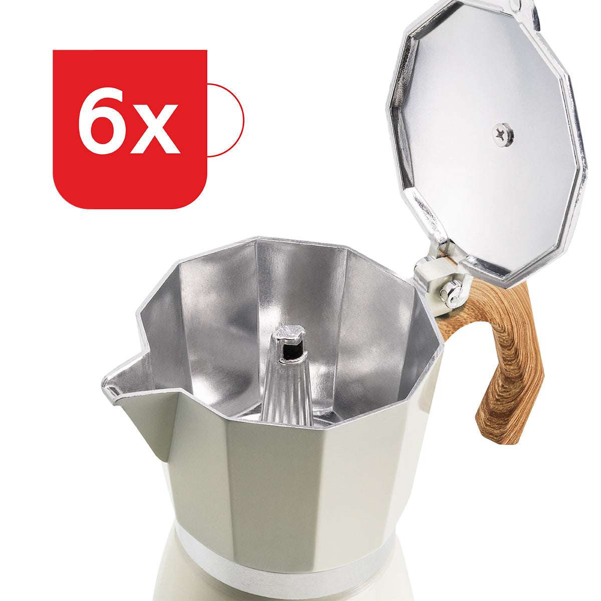 Cafeteira Haeger Moka Pot 6 Bege | Alumínio, 6 chávenas, Base com válvula de segurança