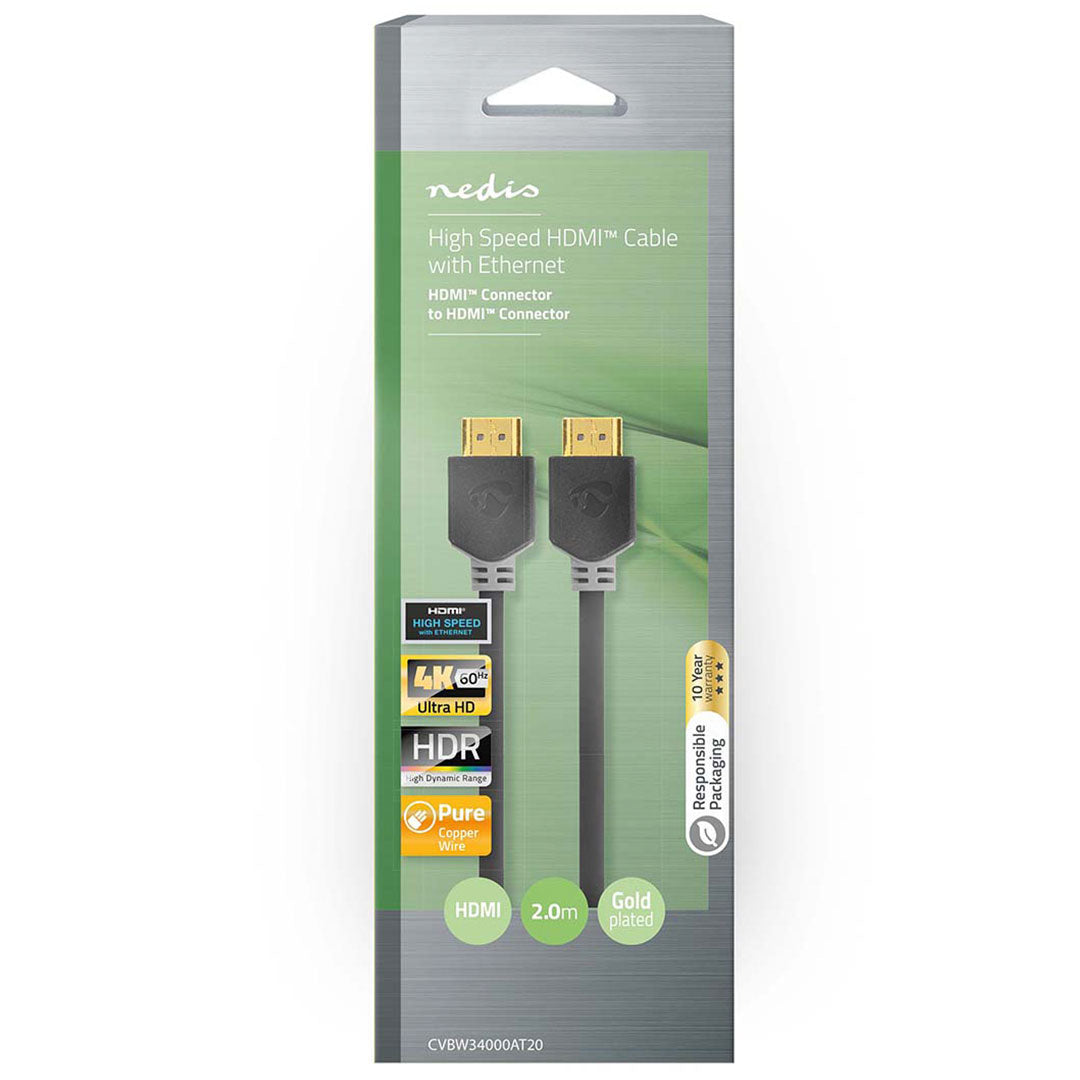 Cabo HDMI NEDIS CVBW34000AT20 | 2m, Ethernet, 4K 60Hz