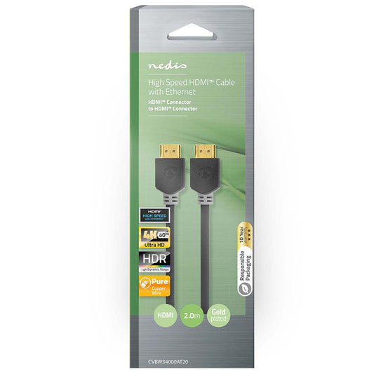 Cabo HDMI NEDIS CVBW34000AT20 | 2m, Ethernet, 4K 60Hz