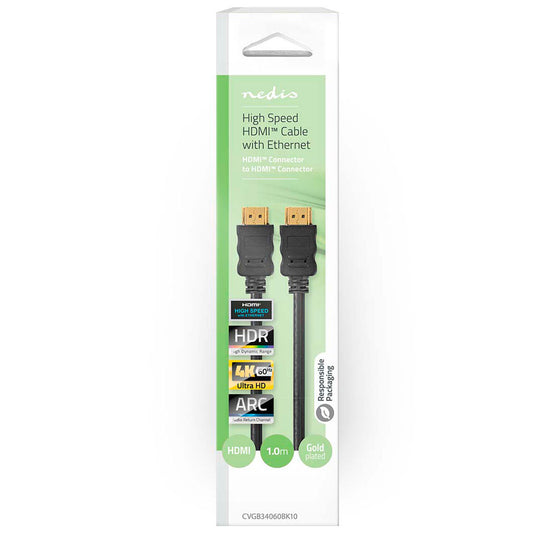 Cabo HDMI NEDIS | 4K, ARC, 18 Gbps, 1m