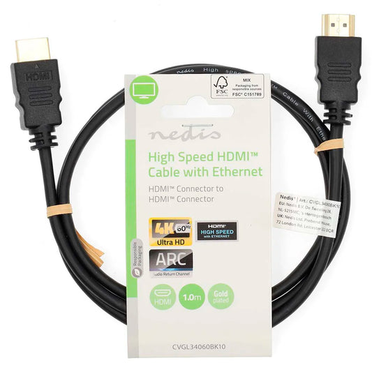 Cabo HDMI Nedis | 4K 60Hz, 18Gbps, ARC, 1m