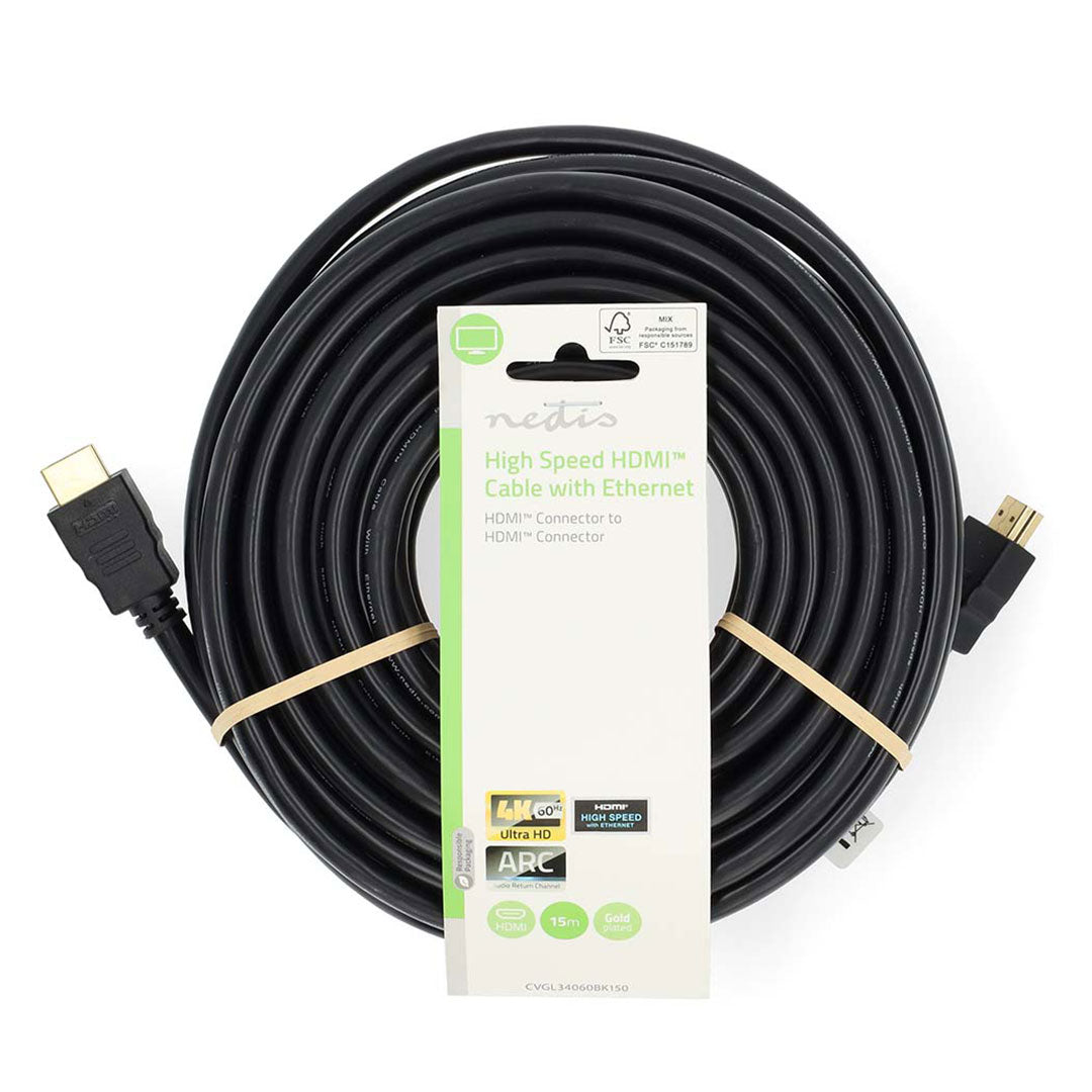 Cabo HDMI NEDIS | 15m, Preto, 4K a 60Hz
