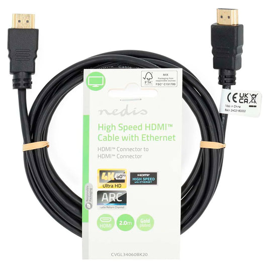 Cabo HDMI Nedis | 4K 60Hz, 18Gbps, ARC, 2m