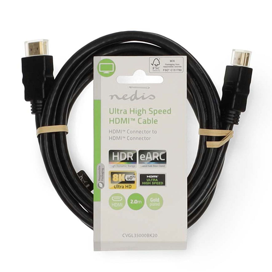 Cabo HDMI NEDIS 2mt Preto | 8K 60Hz, 48Gbps, 2m