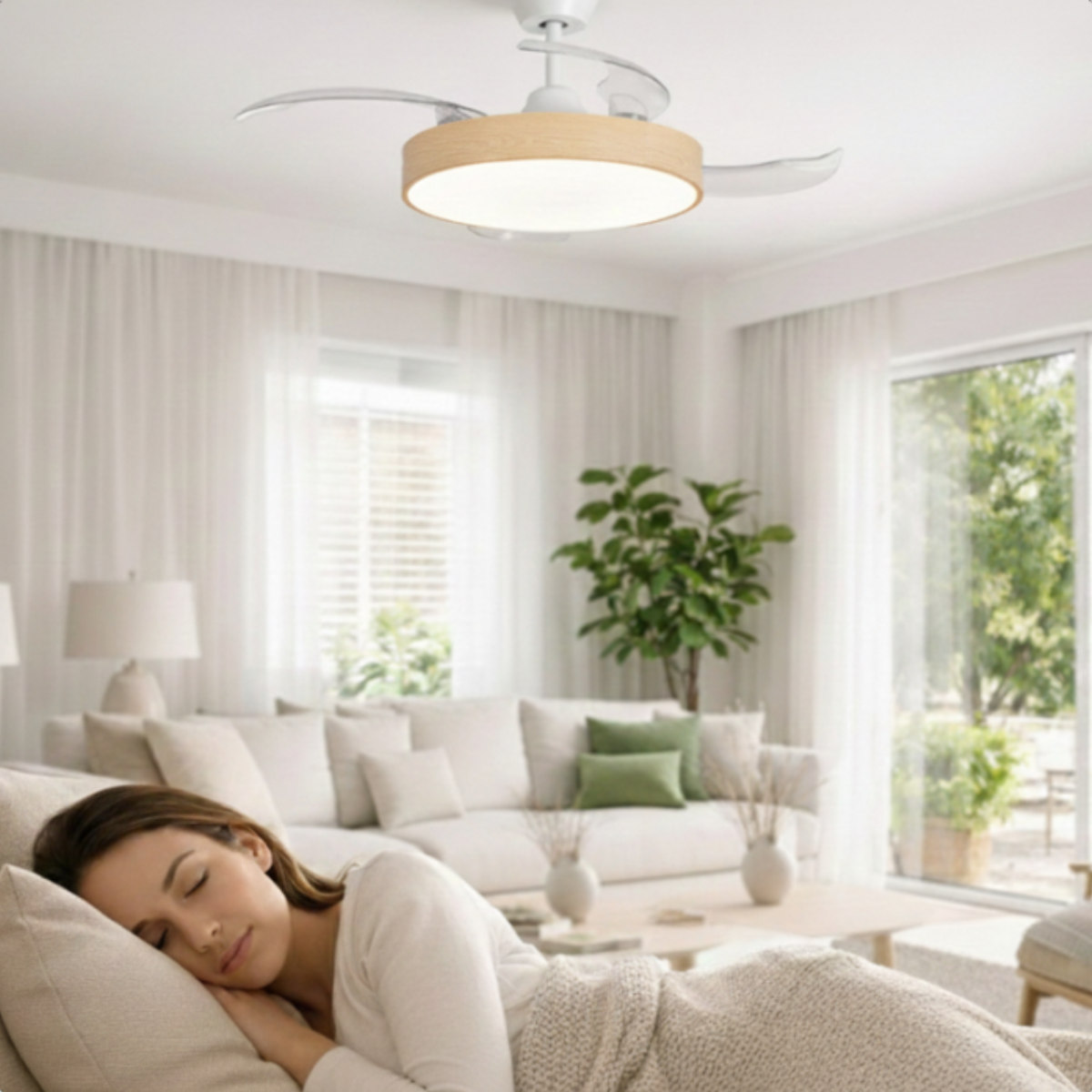 Ventoinha de Teto HAEGER Bright Wood | 66w, 7 M2, Lâminas Retráteis