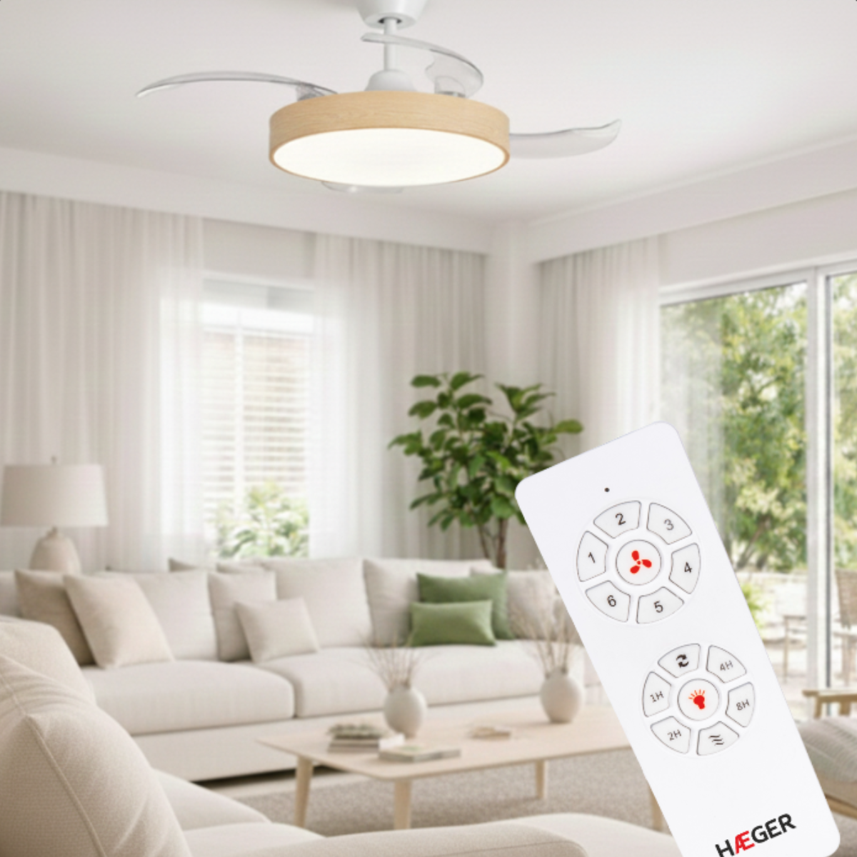 Ventoinha de Teto HAEGER Bright Wood | 66w, 7 M2, Lâminas Retráteis