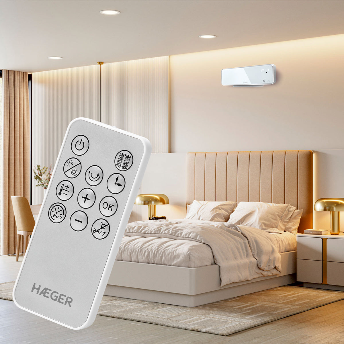 Aquecedor de Parede Haeger Ishine | 2000W, Cerâmico, Controlo Remoto