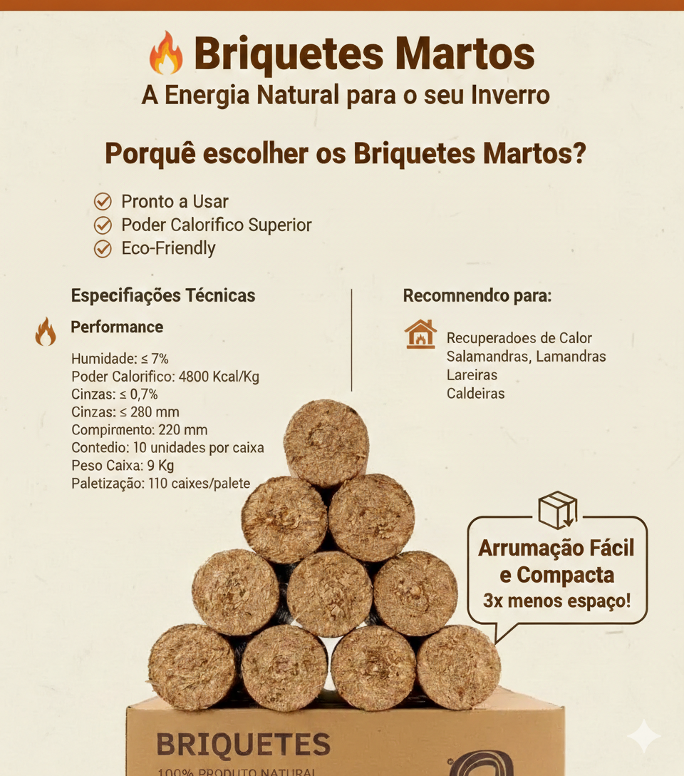 Briquetes de Madeira Martos | 4800 kcal/kg