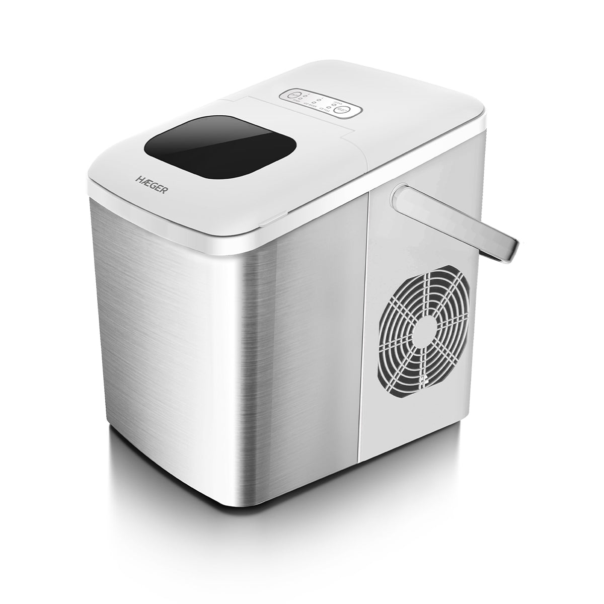 Máquina de Fazer Gelo Haeger Pure Ice Inox | 12kg/24h, Pega de Transporte