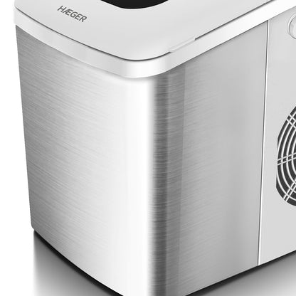 Máquina de Fazer Gelo Haeger Pure Ice Inox | 12kg/24h, Pega de Transporte