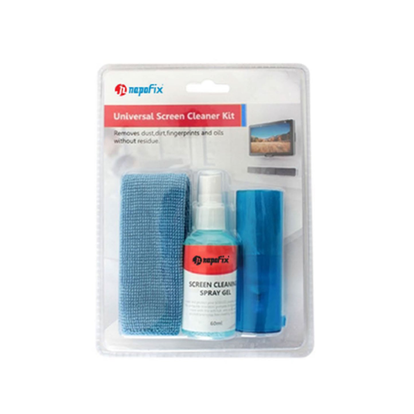 Kit Limpeza Para Ecras NAPOFIX KL1 | Gel 60ml, Pano Microfibras