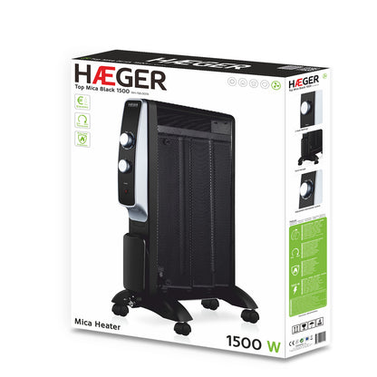 Aquecedor de Mica Haeger Top Mica Black | 1500W, Termostato Regulável, Económico