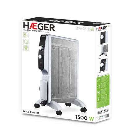 Aquecedor de Mica Haeger Top Mica White | 1500 W, Termostato Regulável, Silencioso