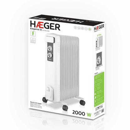 Aquecedor a Óleo Haeger Elegance IX | 9 Finos, 2000W, Termóstato Regulável