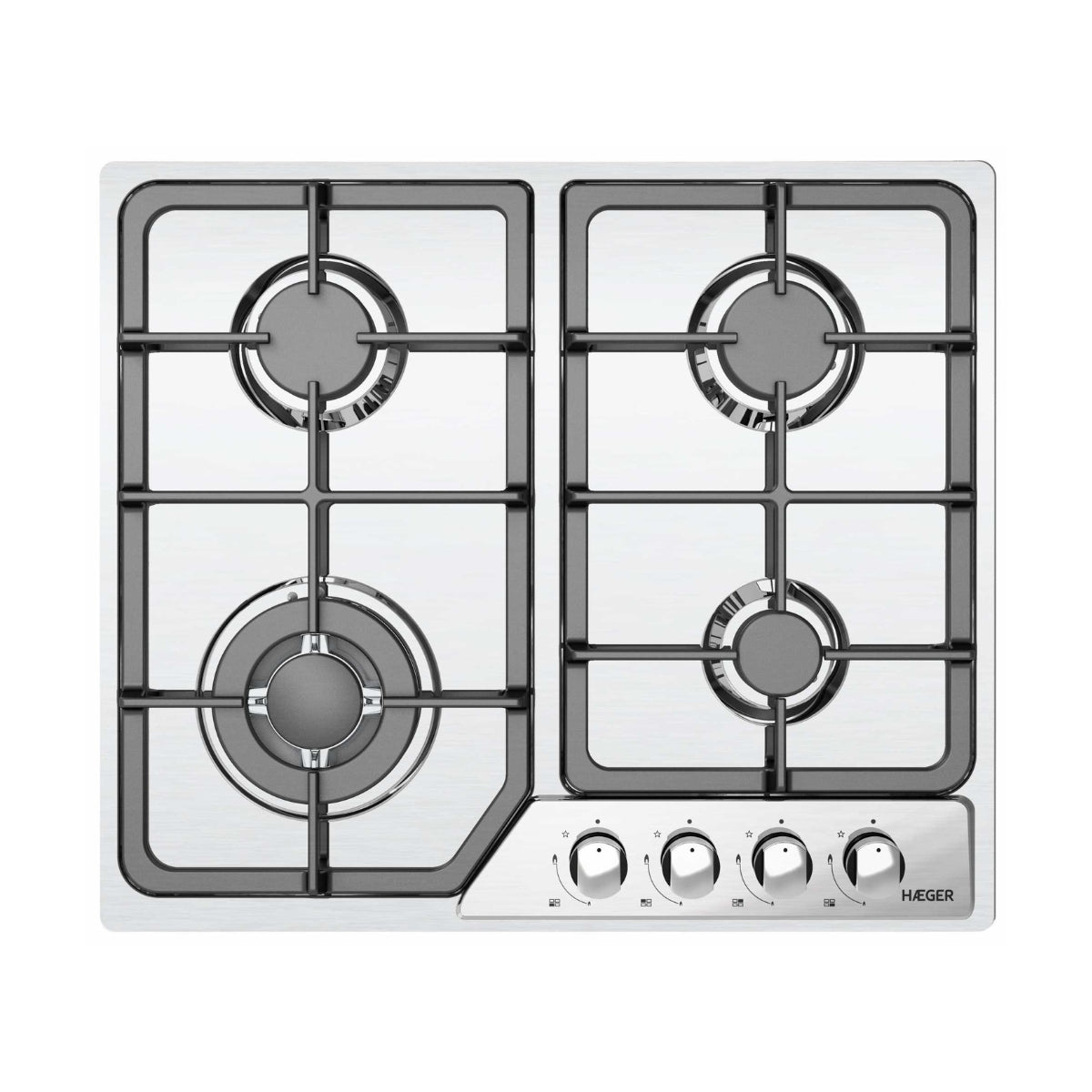 Placa a Gás Haeger PG4GI011A | 4 Queimadores, 1 Wok, 60cm, Inox