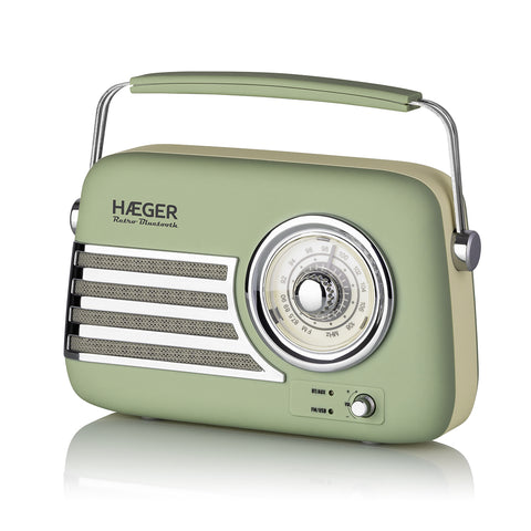 Rádio FM Vintage Haeger Retro Bluetooth | 12h Autonomia, USB, AUX, Bluetooth