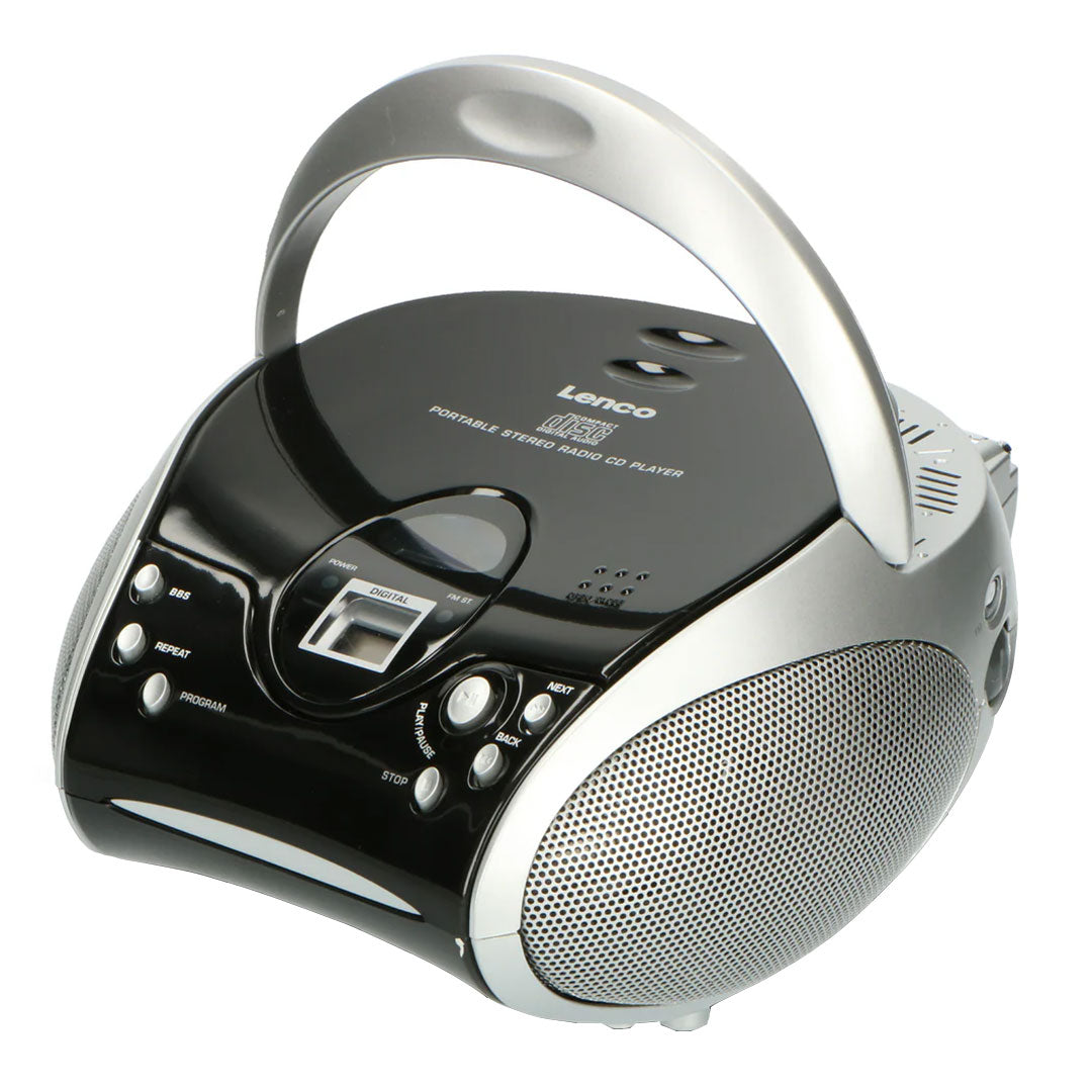 Leitor de CD Portátil Lenco SCD-24 | Rádio FM, Preto/Prateado