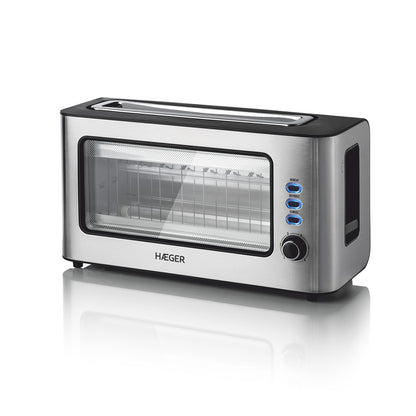Torradeira Haeger Window | Janela de Vidro, 1 Abertura Larga, 1000W, 6 Temp., Inox