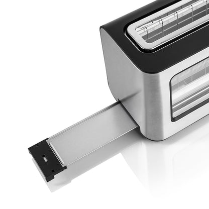 Torradeira Haeger Window | Janela de Vidro, 1 Abertura Larga, 1000W, 6 Temp., Inox