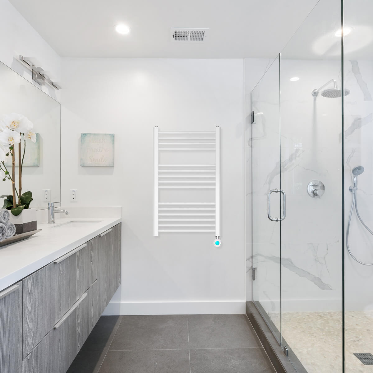 Toalheiro Elétrico Haeger Family Warm Grey 80x60 cm | 13 Barras, 300W, Cinzento