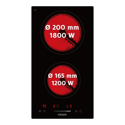 Placa Vitrocerâmica Haeger Vitro Heat 3000 | 2 Zonas, 3.0kW, Tátil