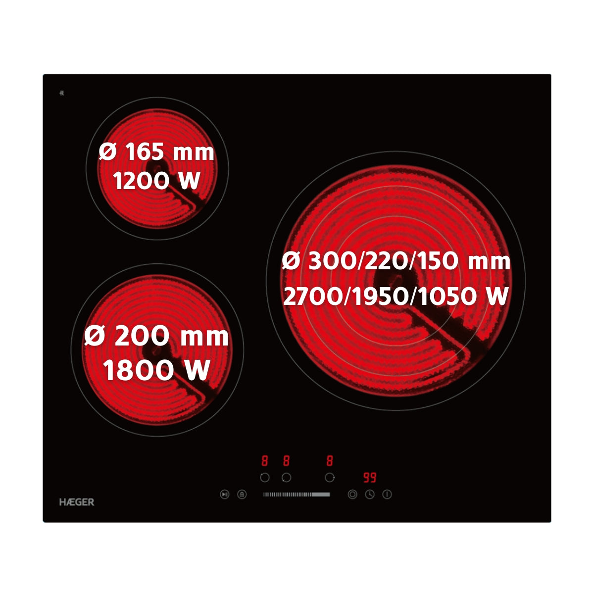 Placa Vitrocerâmica Haeger Vitro Heat 5700 | 5.7kW, Tátil, 3 Zonas