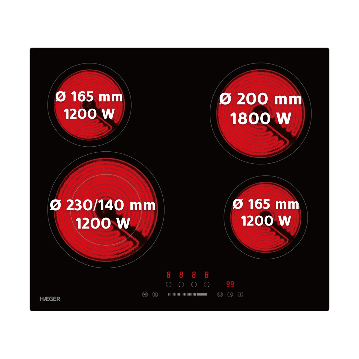 Placa Vitrocerâmica Haeger Vitro Heat 6400 | 6.4kW, Tátil, 4 Zonas