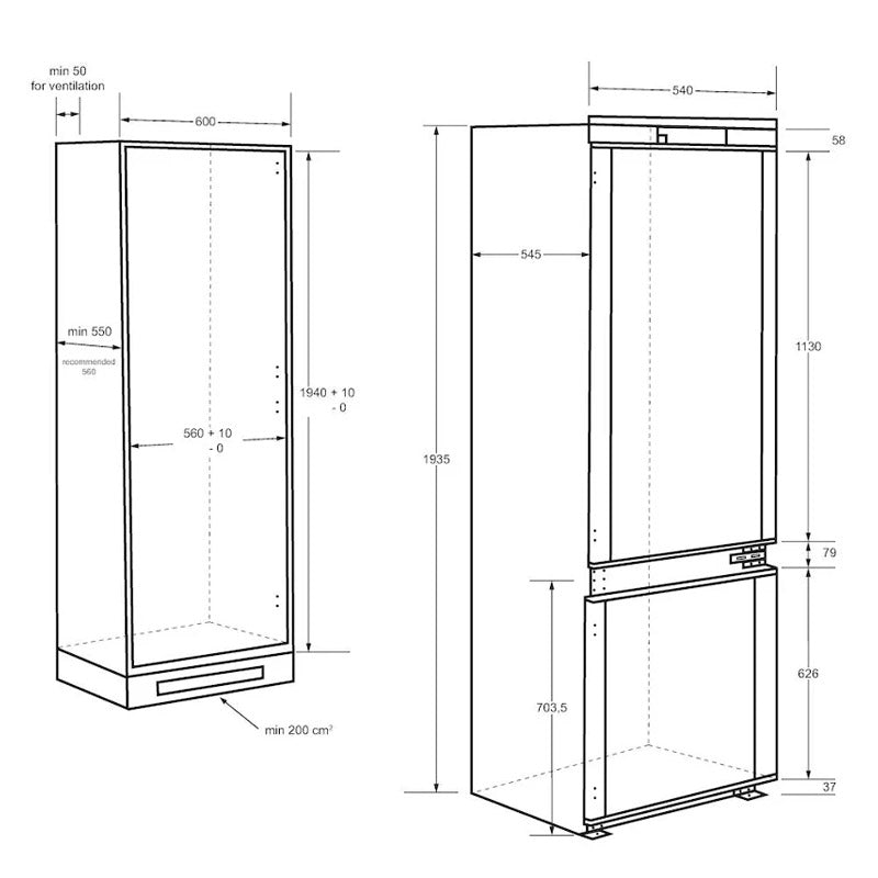 Combinado Encastre HAIER HBW5519E | 281L, No Frost, Classe E
