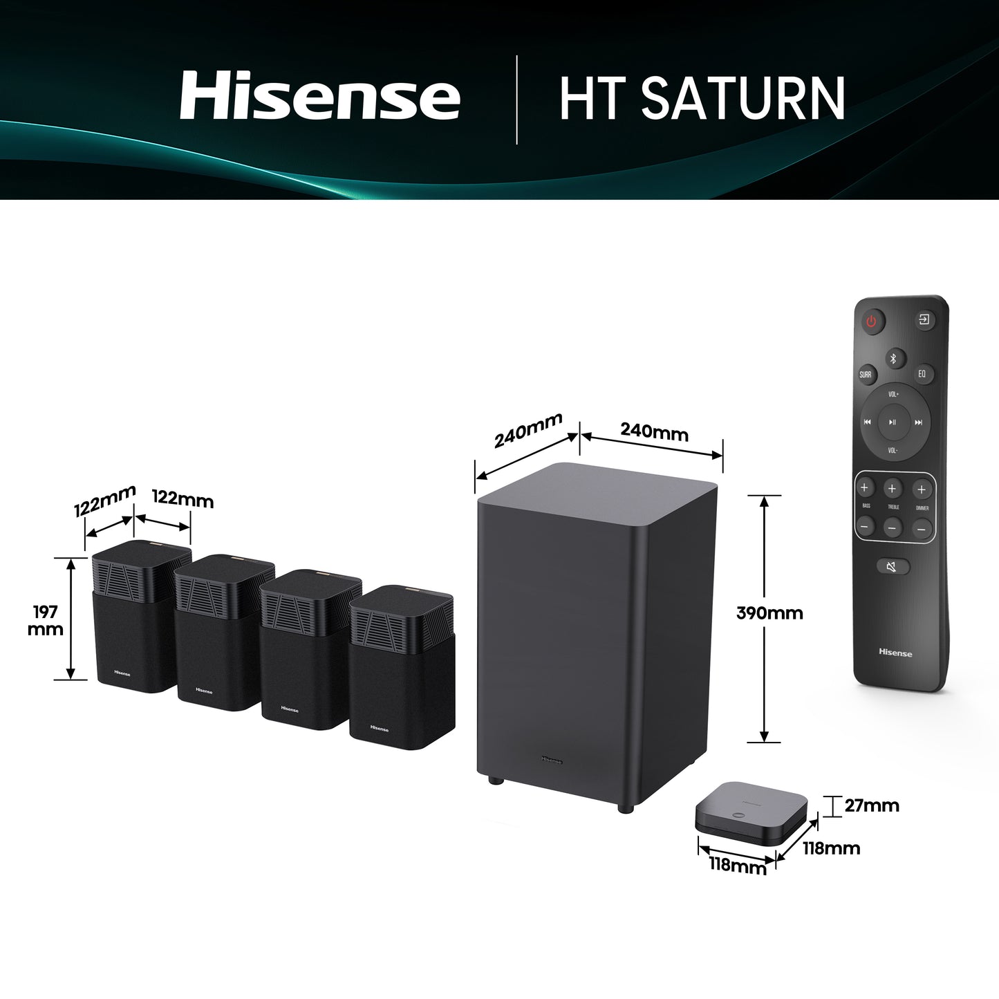 Colunas Hisense Flex ht Saturn | 720W, 4.1.2, Dolby Atmos