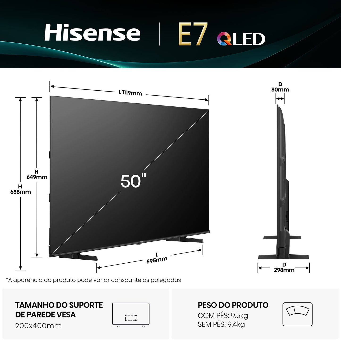 TV Hisense 50E7Q | 50", QLED, 4K, Dolby Vision