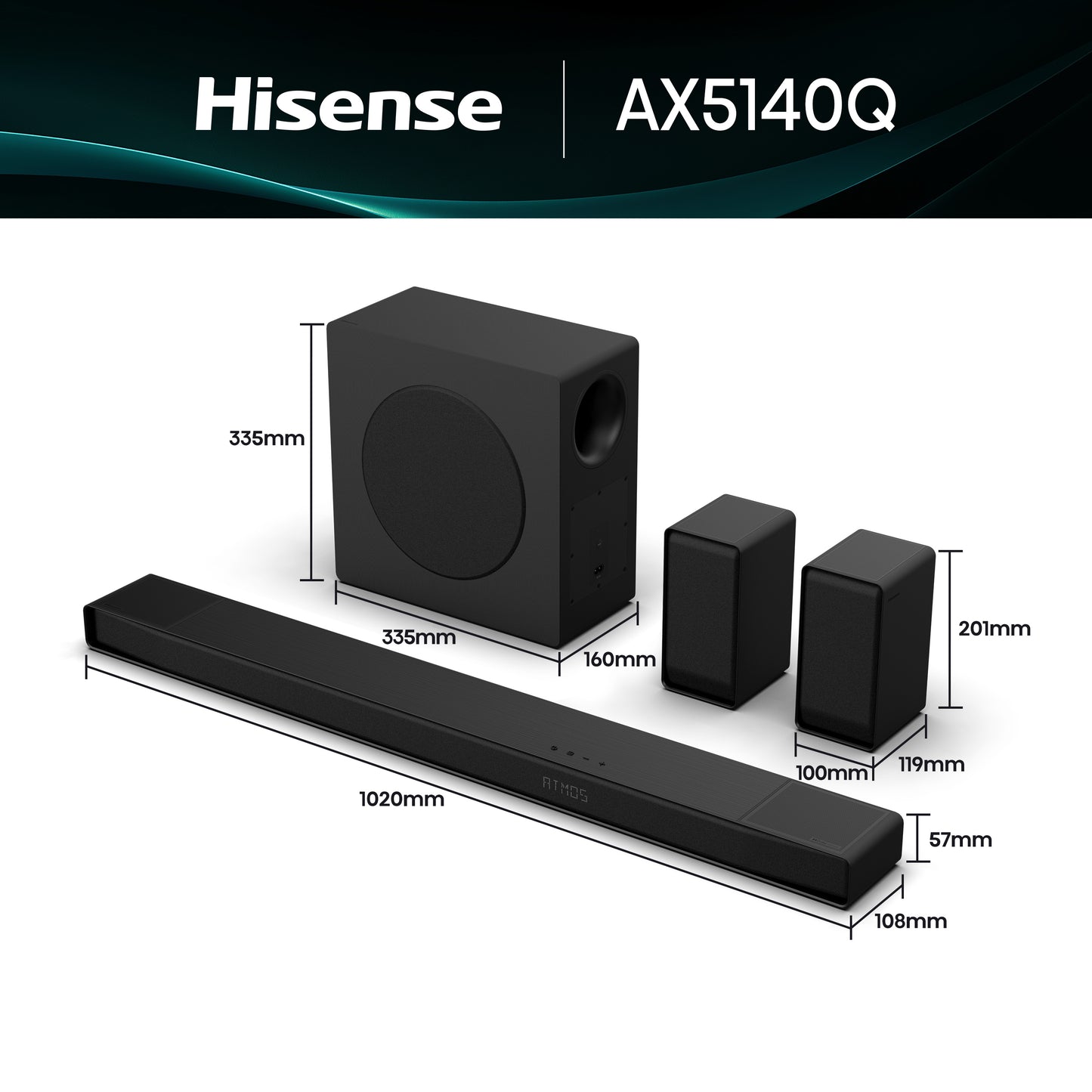Soundbar Hisense Ax5140q | 600W, 5.1.4, Dolby Atmos