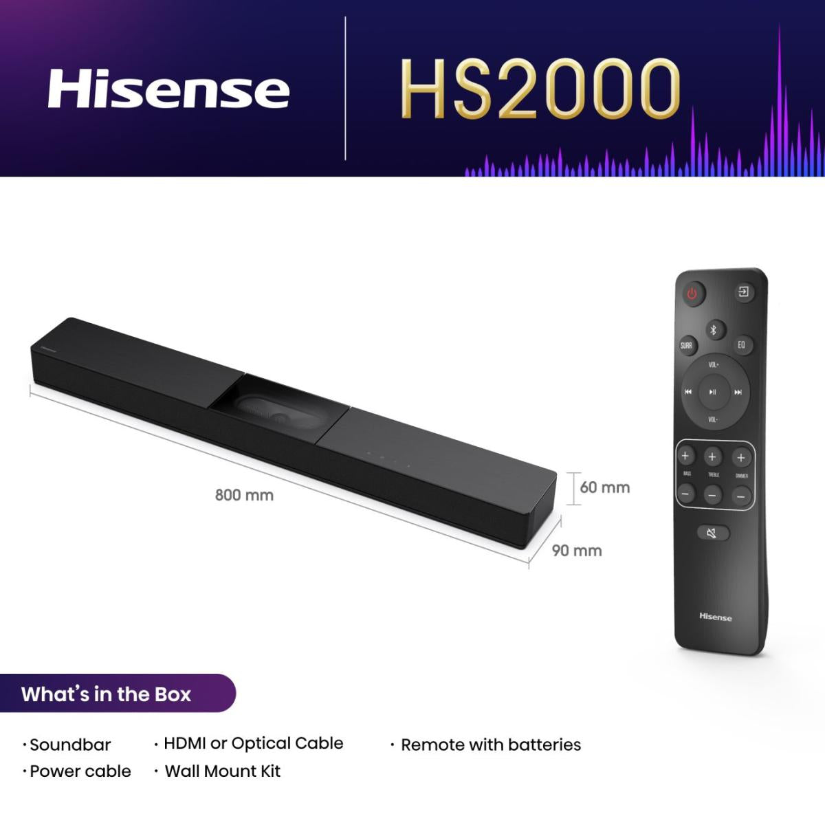 Soundbar Hisense Hs2000 | 240W, 2.1 Canais, Dolby Digital+