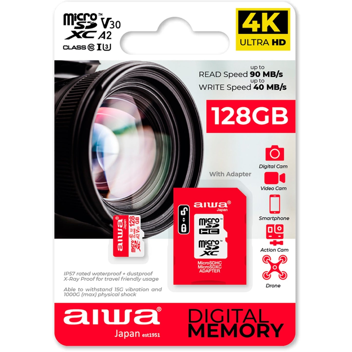 Cartão Micro SD AIWA MSDV30 128GB | 128GB, 90MB/s, A2