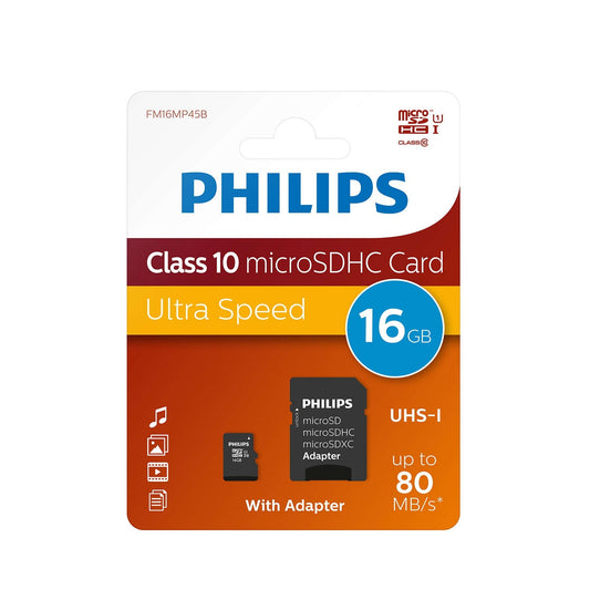 Cartão de Memória Philips microSDHC | 16GB, Classe 10, Adaptador SD