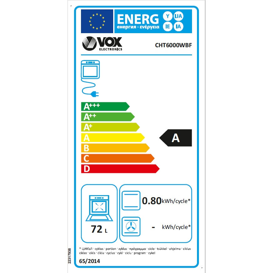 Fogão Elétrico VOX CHT6000WBF | 72L, Classe A, 4 Discos
