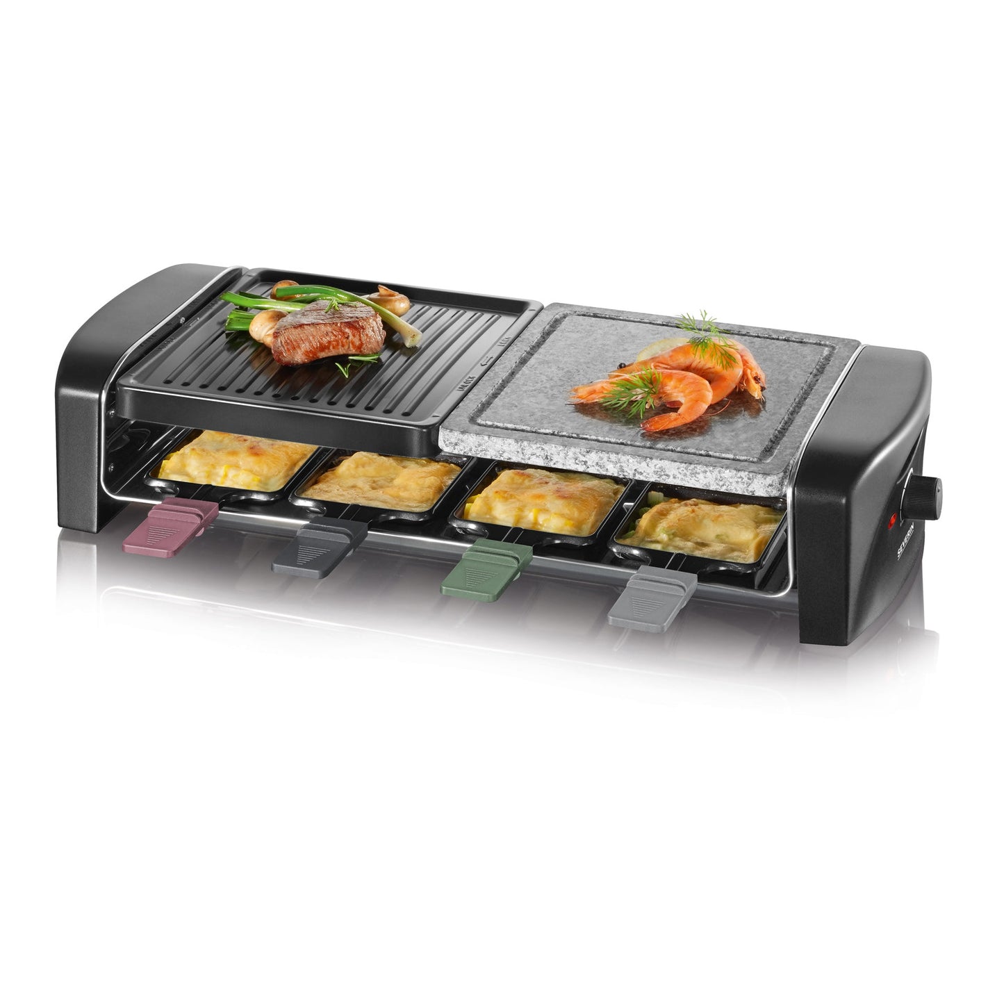 Grelhador Raclette Severin RG 9645 | Pedra natural, 1400W, 8 recipientes