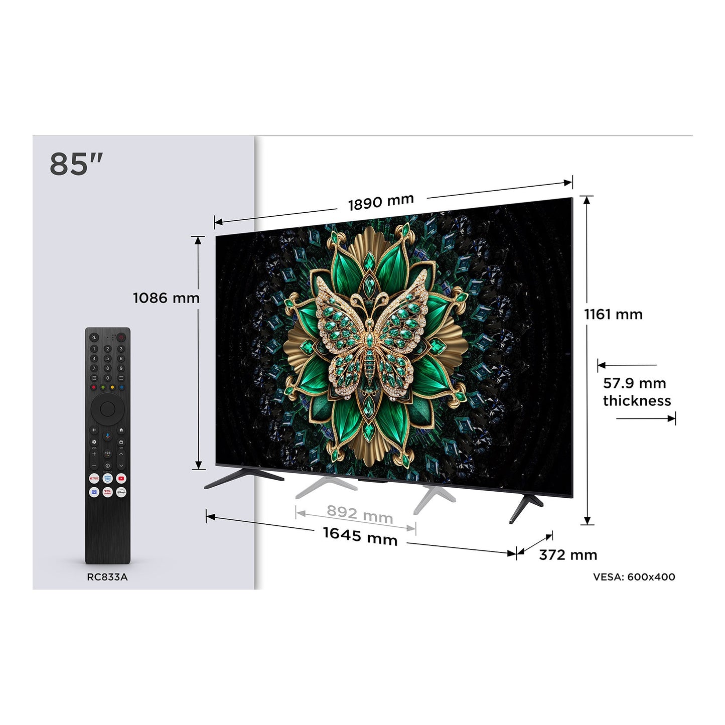 TV TCL 85C6K | 85", Mini LED, 4K, Google TV