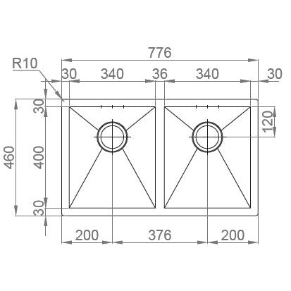 Cuba Escovada Rodi Box Line 75 | 776x460mm, 200mm, Escovado